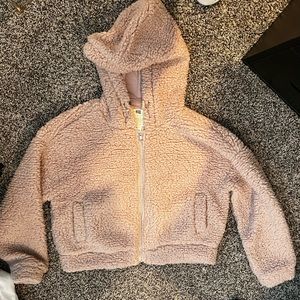 Pink cropped Sherpa zip up